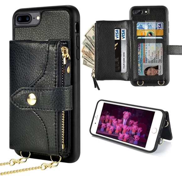 iPhone 7 Plus/8 Plus Crossbody and Wristlet PU Leather Case Wallet - Picture 1 of 14